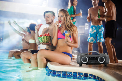 Lenco SPR-200BK - Enceinte Bluetooth® étanche avec radio FM, lecteur USB/micro SD et effets lumineux - Noir