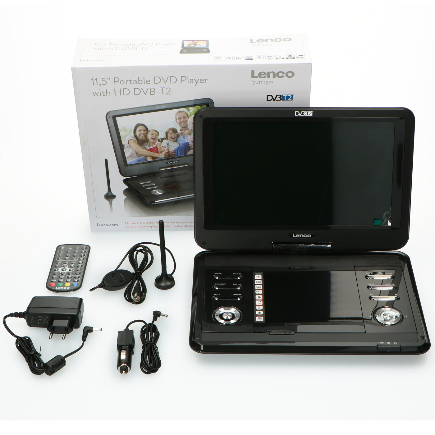 Lenco DVP-1273 - Lecteur DVD portable de 12 pouces avec récepteur DVB-T2 - Noir