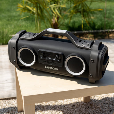 Lenco SPR-200BK - Enceinte Bluetooth® étanche avec radio FM, lecteur USB/micro SD et effets lumineux - Noir