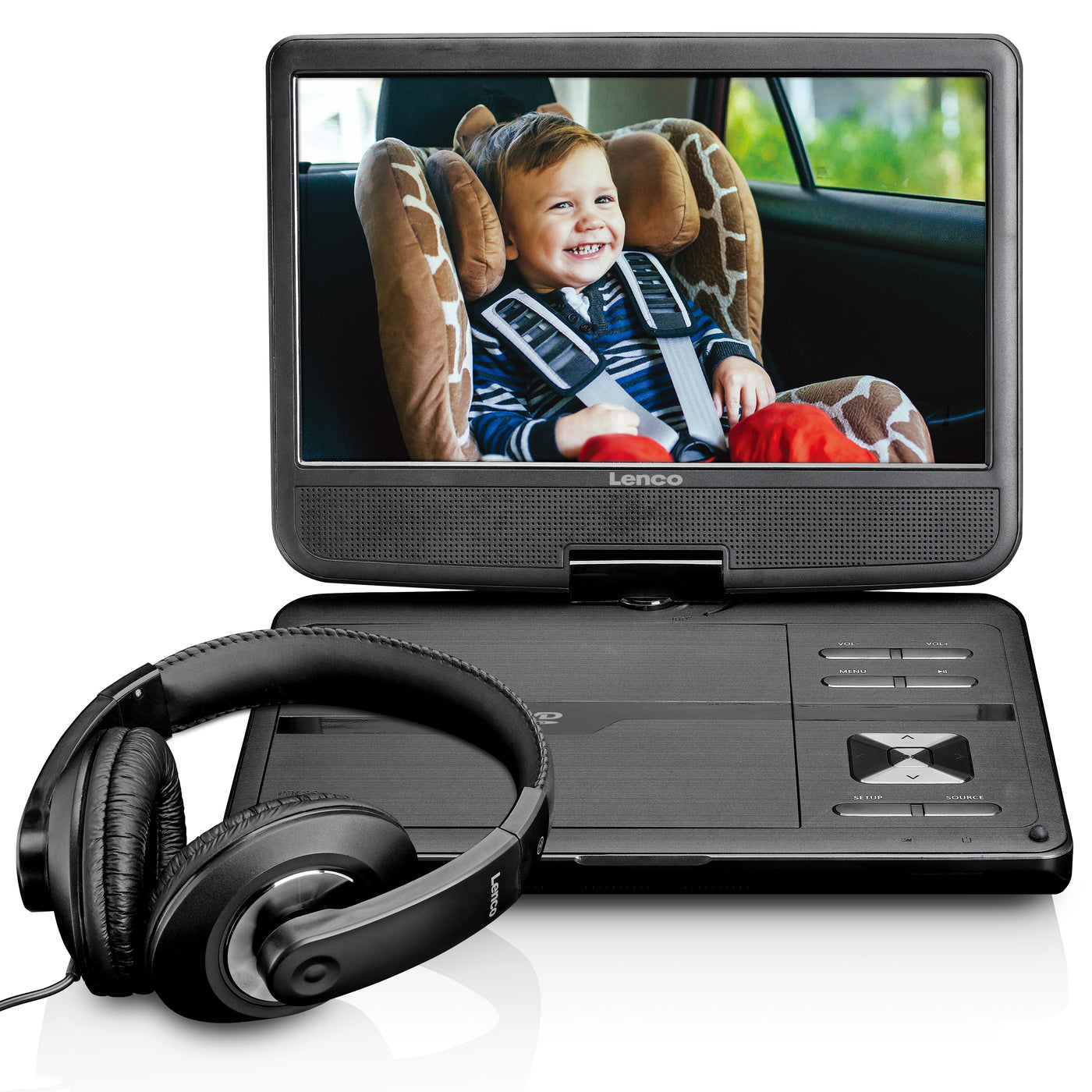 Lenco DVP-1010BK - Lecteur DVD portable de 10 pouces avec connexion USB, casque et dispositif de suspension