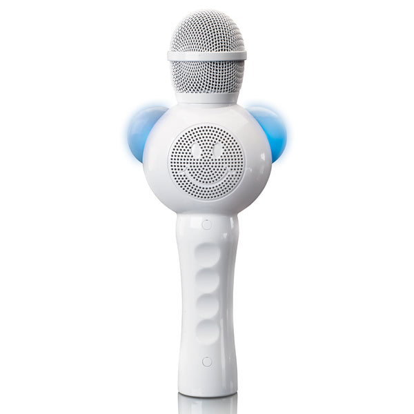Lenco BMC-060WH - Microphone karaoké avec Bluetooth®, slot SD, lumières, sortie auxiliaire - Blanc