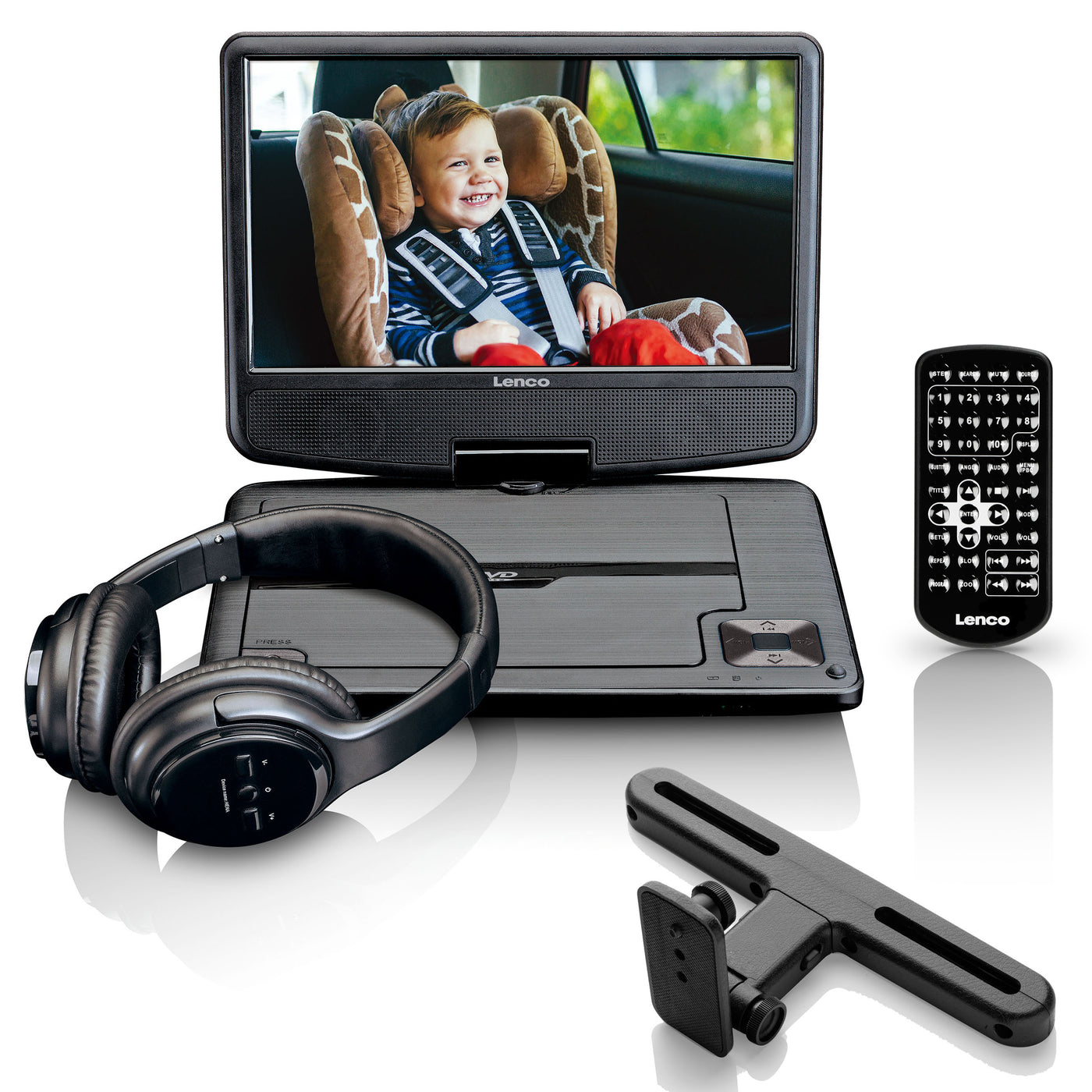 Lenco DVP-947BK - DVD portable 9 pouces - USB - support - casque Bluetooth® - Noir