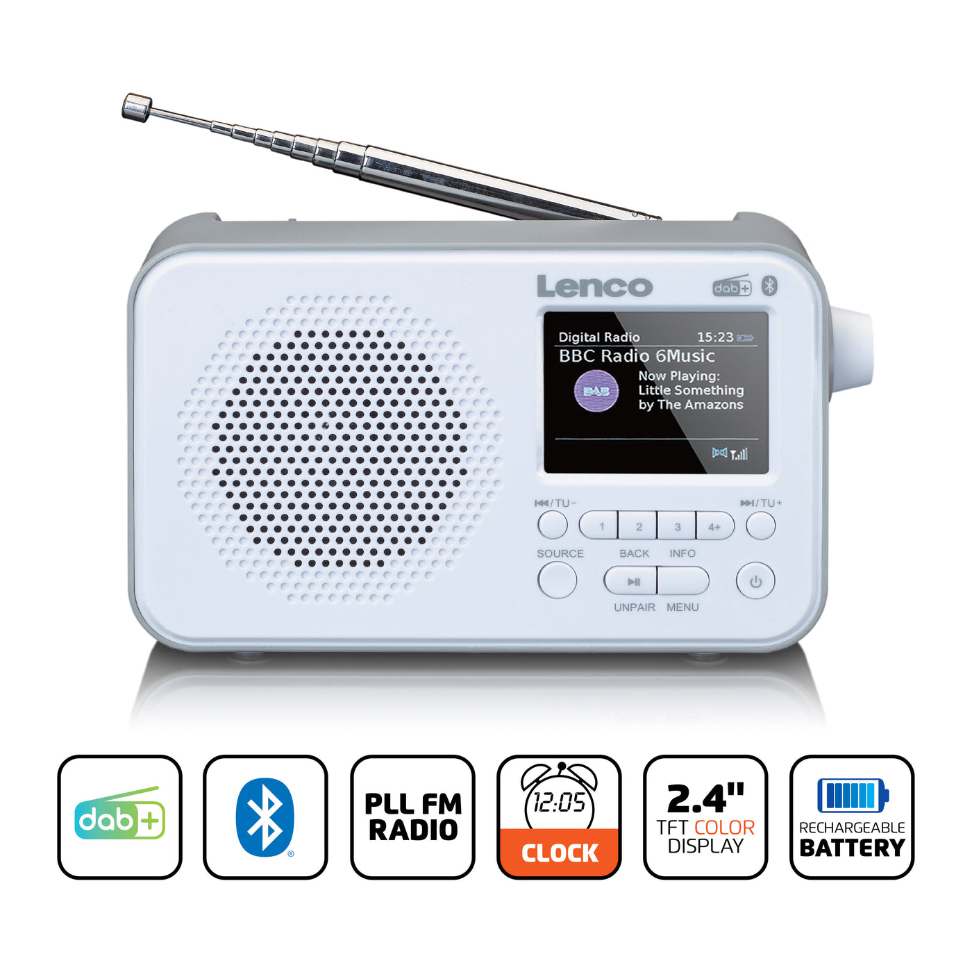 Lenco PDR-036WH - Radio DAB+/FM avec Bluetooth® - Blanc