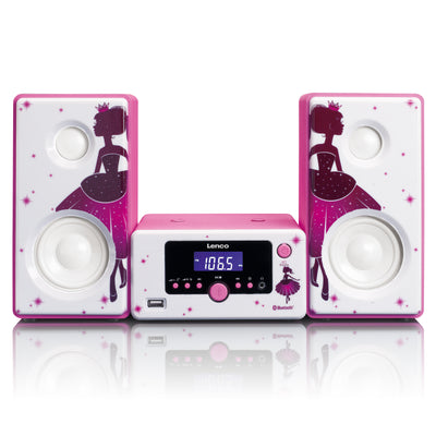 Lenco MC-020 Princess - Mini-chaîne avec radio FM, Bluetooth®, USB et entrée AUX - Princesse